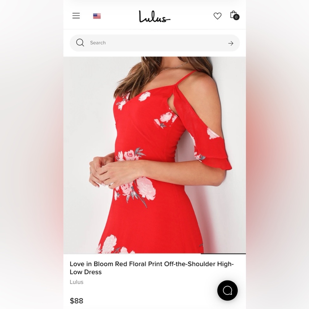 NWT -LULUS RED IN BLOOM - Cold-Shoulder Spaghetti Strap Dress